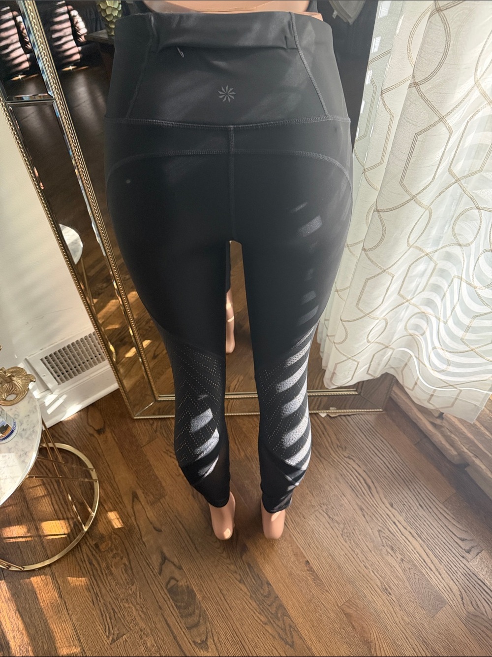 Athleta Black High-Rise Performance Leggings with Reflective Chevron Detail